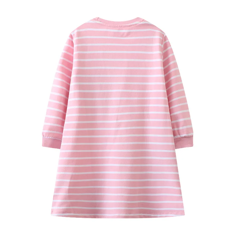 Jumping Meters Long Sleeve Princess Girls Dresses Applique Striped Dogs Applique Children's Clothes Fashion Kids Frocks
