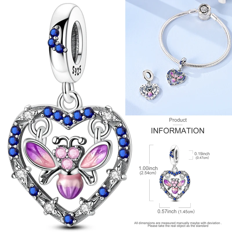 Schmetterlingsanhänger 925 Sterling Silber Rosa Blau Regenbogen Perlenanhänger Passend für Europäische Armbänder DIY Schmuck Geschenk für Frauen und Mädchen 2026 – Detail 37