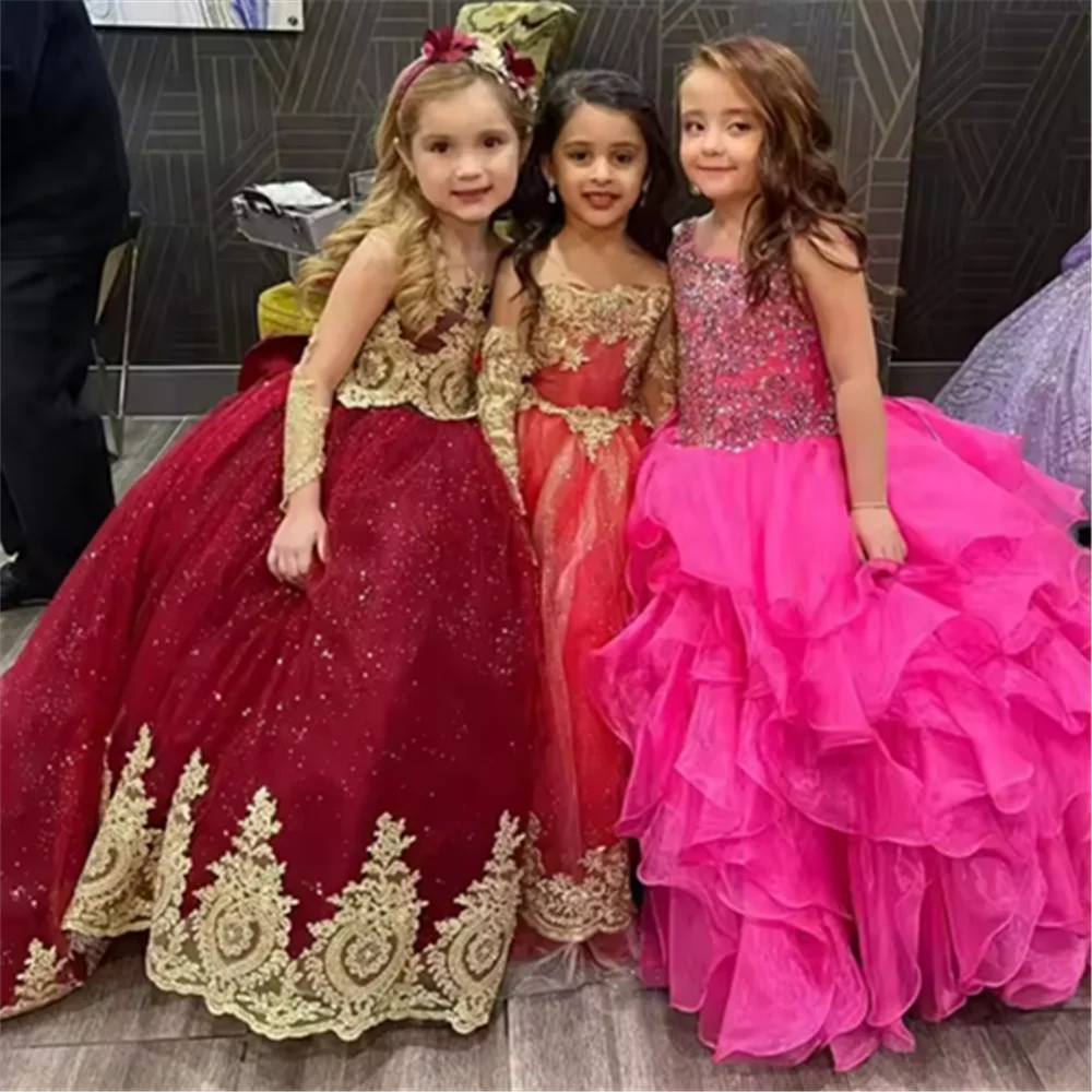 

Lace Flower Girl Dresses for Weddings Satin Bow First Holy Communion Dress With Train Toddlers Princess Pageant Gowns