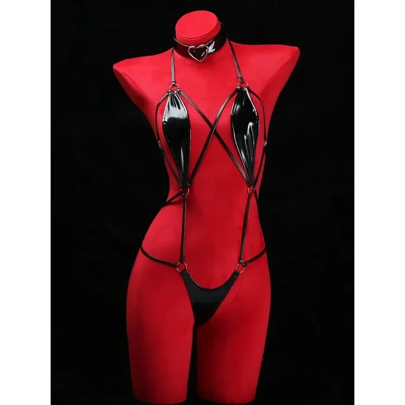 SN55Sexy Hollow Naughty Lingerie Red Bodysuit for Women Exposed Chest Thong Underwear Temptation Erotic Costumes Exotic Nigh$@1w