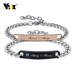 Vnox Free Engraving Couple Bracelets, Customize Women Men Stainless Steel ID Bangle,Love Promise Anniversary Gift