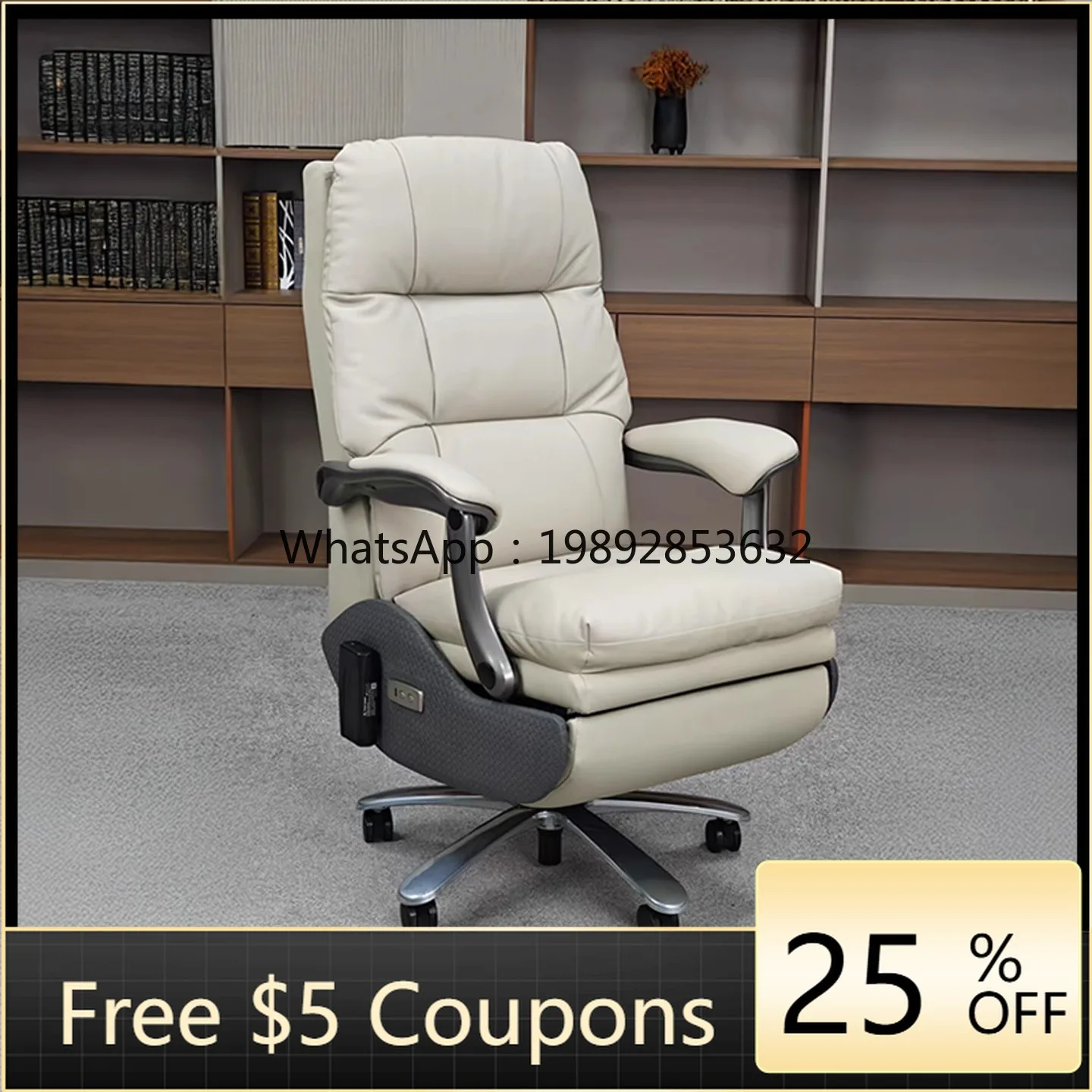 1YFY Electric Reclining Genuine Leather   Light Luxury Manager Chair Comfortable Home Study Computer Chair