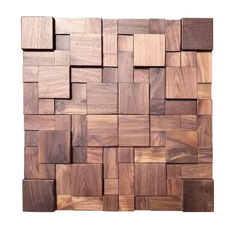 New Chinese-style Living Room TV Background Wallboard Mosaic Black Walnut Wood Panel Decorative Soundproof Diffuser Wall