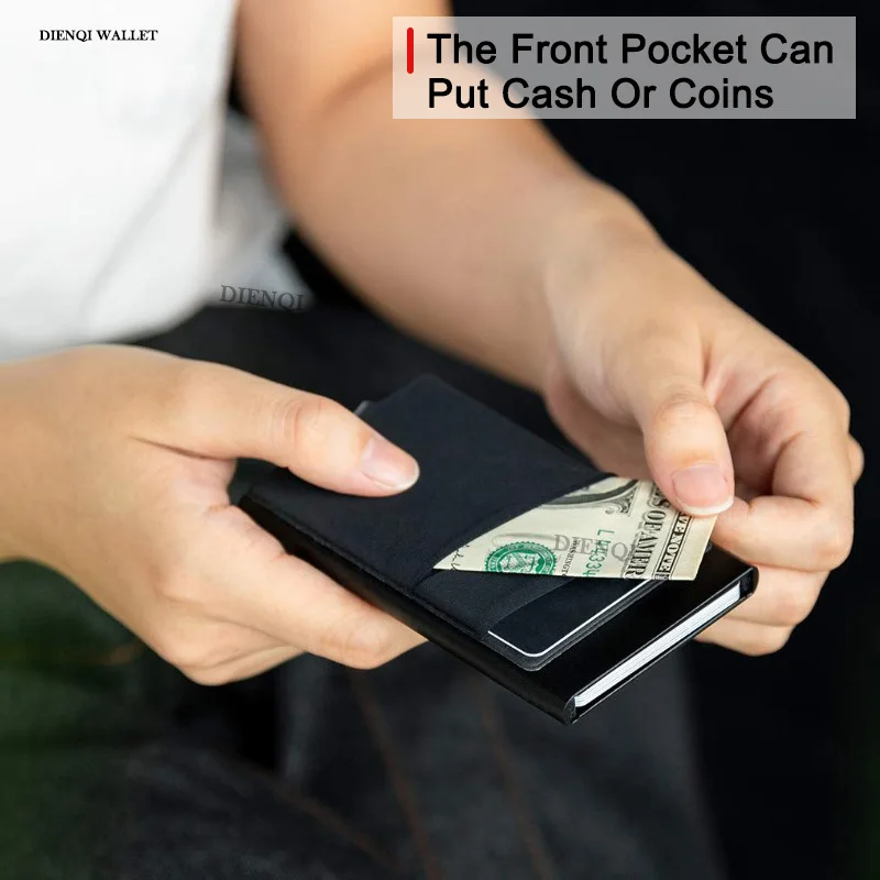 RFID Bloqueio Titular do cartão de crédito para homens Carteiras de alumínio Slim Minimalista Carteira Pop Up Carteira, Caixa de metal, Bolsa de dinheiro