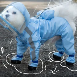 New Pet Four Legged Raincoat with Rainshoes and Traction Buckle Reflective Waterproof Hooded Poncho Dog Outdoor Apparel Clothing