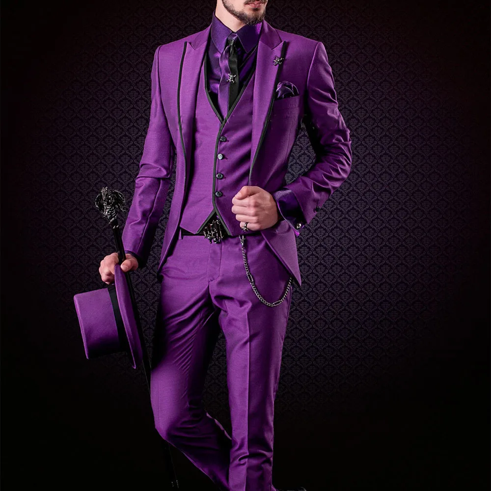 

Latest Coat Pants Designs Italian Purple Tuxedo Jacket Slim Fit Men Suit 3 Piece Blazers Custom Groom Prom Suits Terno Masuclino