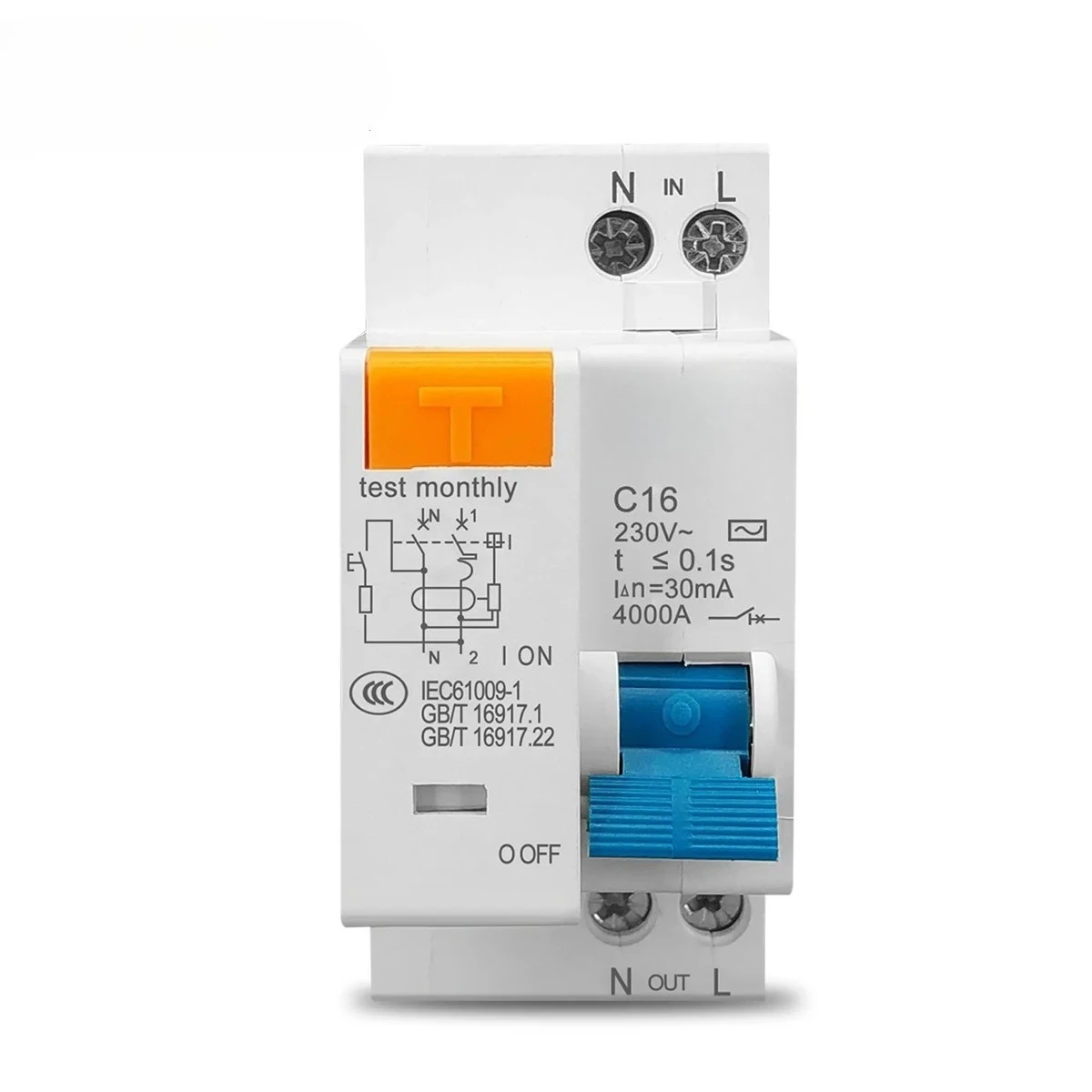 قاطع الدائرة المتبقية 230 فولت 1P+N مع حماية من التسرب الحالي الزائد والقصير RCBO MCB