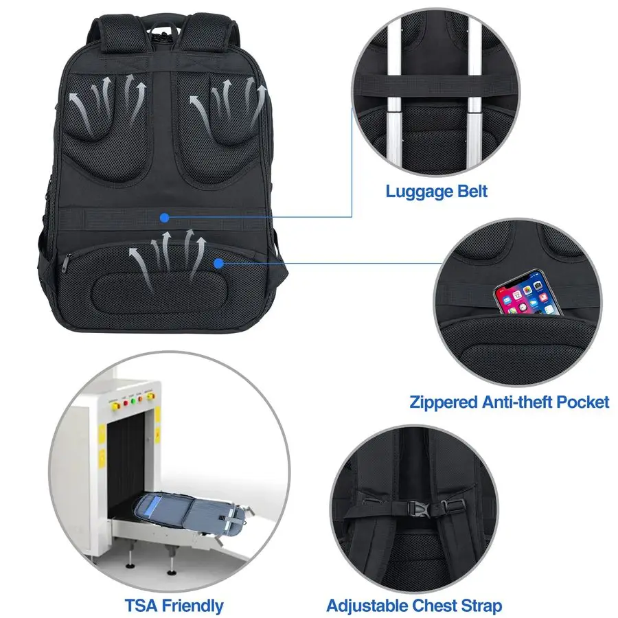 TSA Friendly Reise-Laptop-Rucksack, 18,4 Zoll XXXL Gaming-Rucksack, wasserabweisender College-Tagesrucksack, Business-Rucksack mit RFID Po