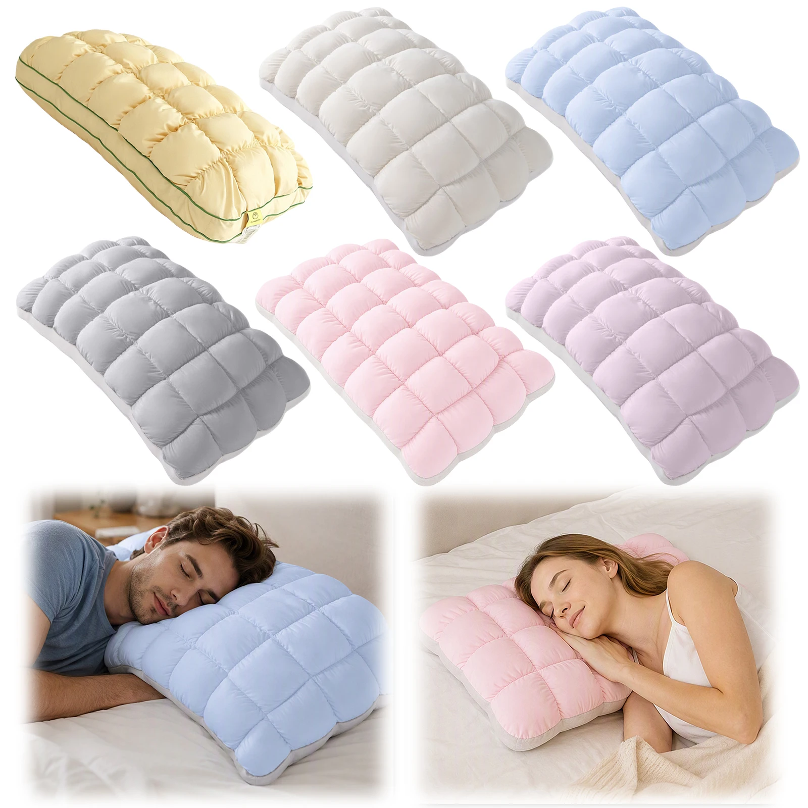 Soft Cloud Pillow Ice Silk Cooling Quilted Grid Cover Machine Washable Supportive for Side Sleepers And Back Sleepers Standard