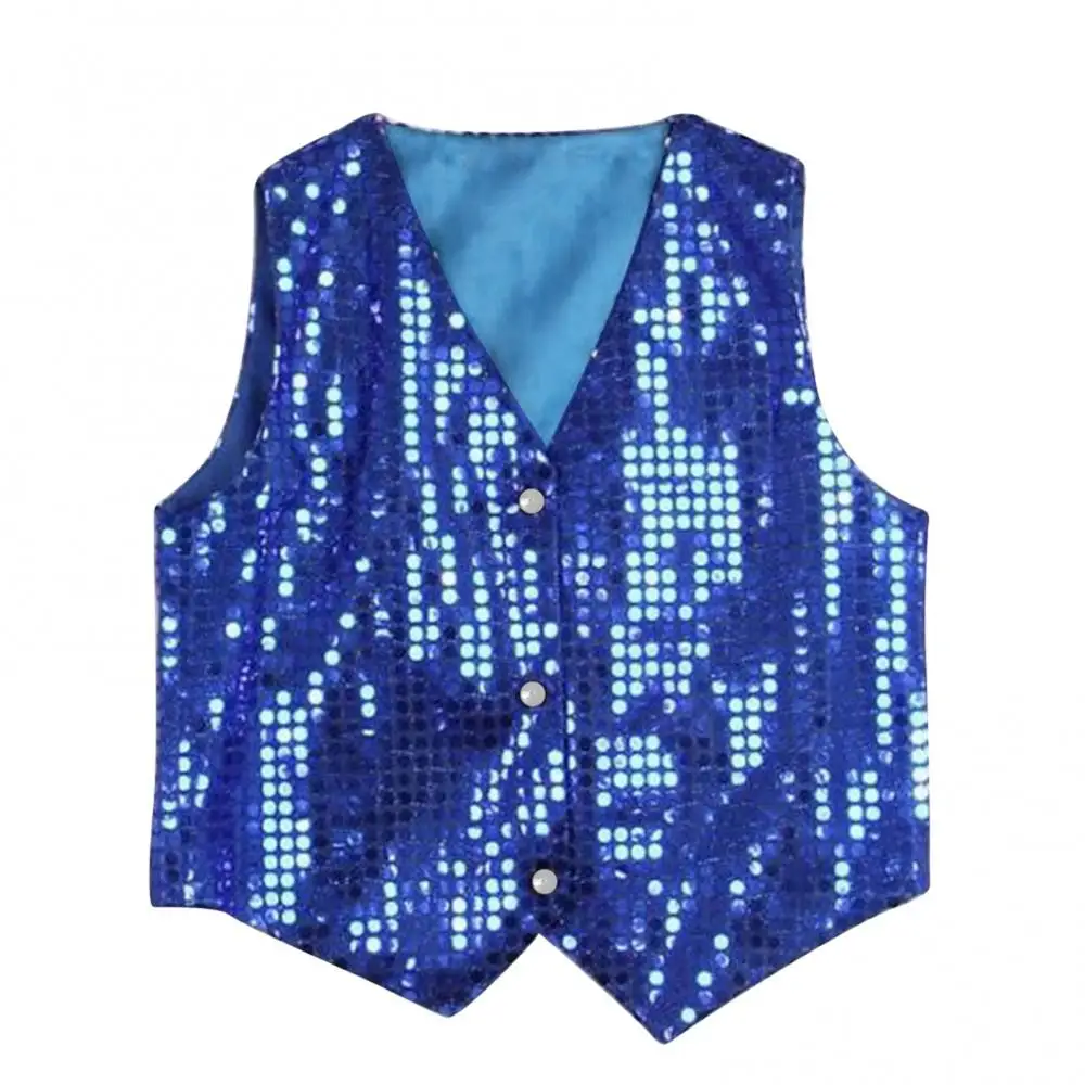 Boys Girls Sequined Vest Waistcoat Hip Hop Jazz Street Dance Vest Birthday Christmas Halloween Stage Performance Shinny Vest