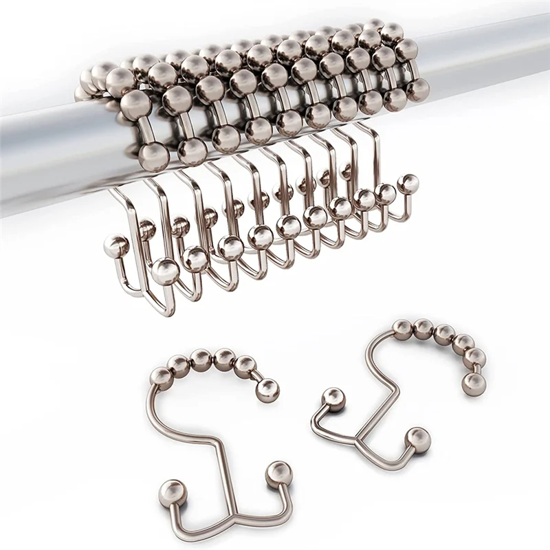 Promotion! Shower Curtain Hook Ring, Rust-Proof Metal Double-Roll Sliding Shower Hook, For Shower Curtain