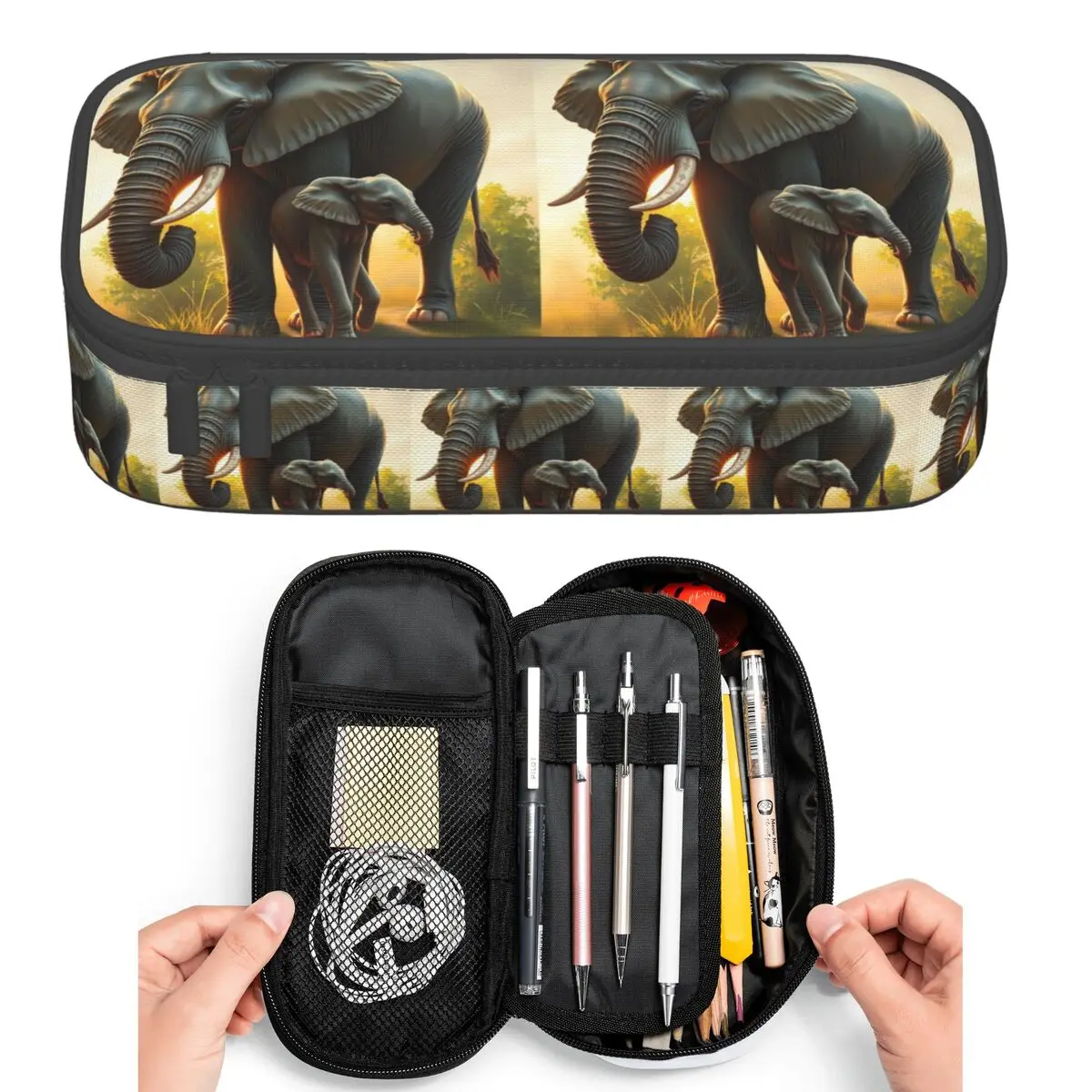 Estuche para lápices con diseño de elefante majestuoso con su elefántico bebé, estuche para lápices para estudiantes, estuche para lápices de gran capacidad, estuche para lápices, soporte para bolígrafos