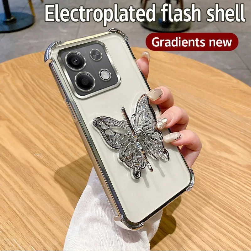 Para Moto G14 brillo chapado mariposa soporte Funda de teléfono para Funda Motorola Moto G24 G 24 G14 G34 G54 G84 G04 Funda de soporte