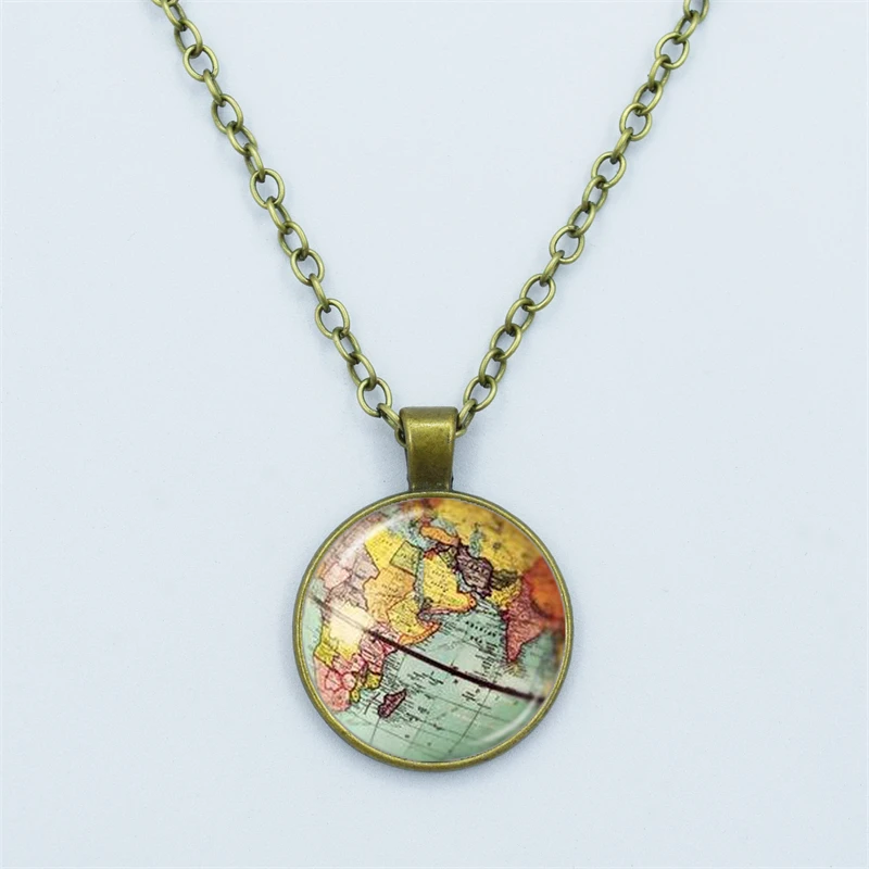 World Map Necklace The World Is Yours Wanderlust Retro Globe Earth Crystal Necklaces Pendants Jewelry Friends Graduation Gifts