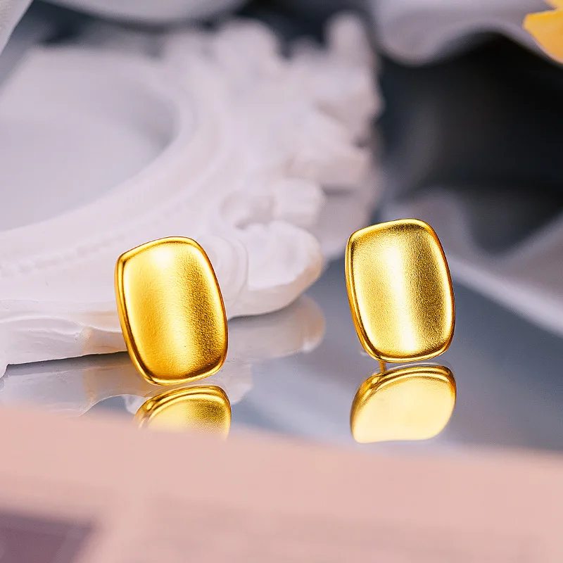 

Genuine 18 K Gold Color Geometric Square Earrings for Women Bride Birthday Wedding Engagement Glossy Stud Earring Jewelry Gifts