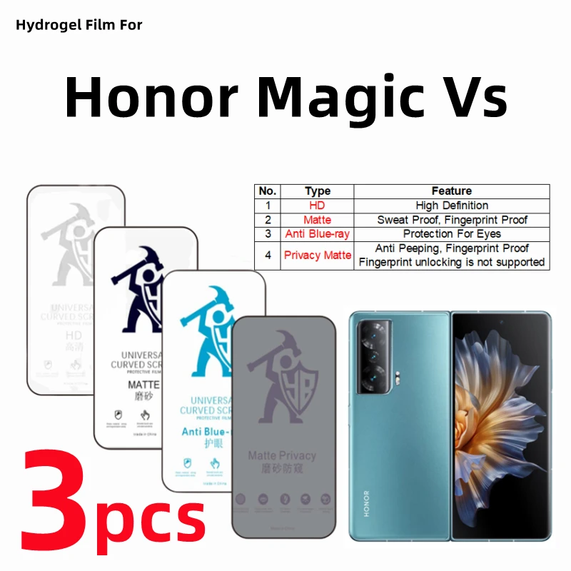 3pcs HD Outer Hydrogel Film For Honor Magic Vs Matte Screen Protector For Honor Magic Vs Eye Care Anti Spy Matte Protective Film