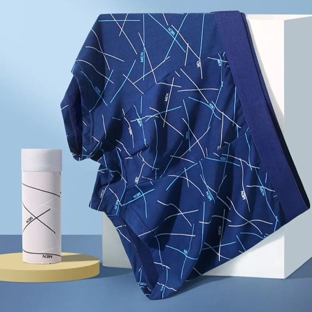 

Soft English Letter Men's Boxer Briefs Mid Waist Large Size Underwear for Man Elastic Seamless Printed Panties Male