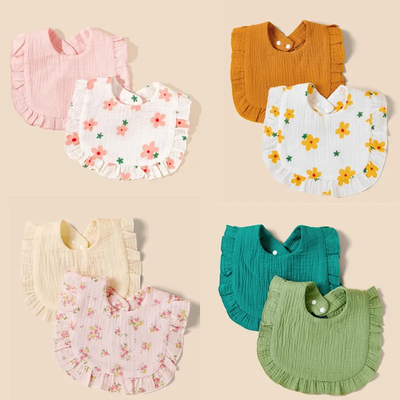 

Детские нагрудники из чистого хлопка, кружевные нагрудники с регулируемой застежкой и рюшами для кормления новорожденных, Слюнявчики для мальчиков и девочек, полотенце, шарф, детские вещи