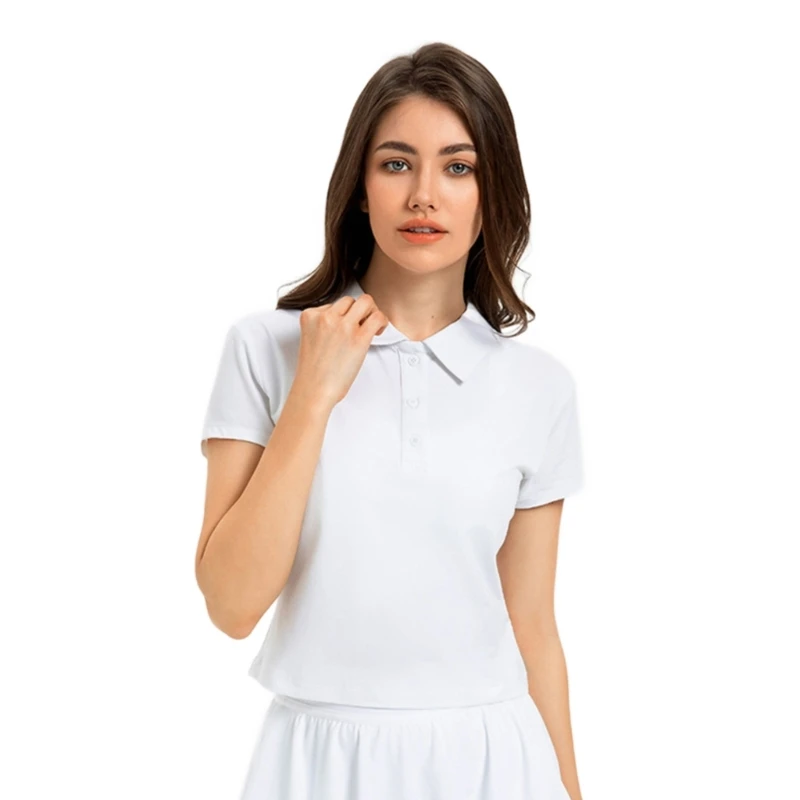 POLO-T-shirts Short Sleeve Cropped Shirts Daily Top Solid Color Bodycon Elastic Waist Blouses for Home Women Girl Dropship