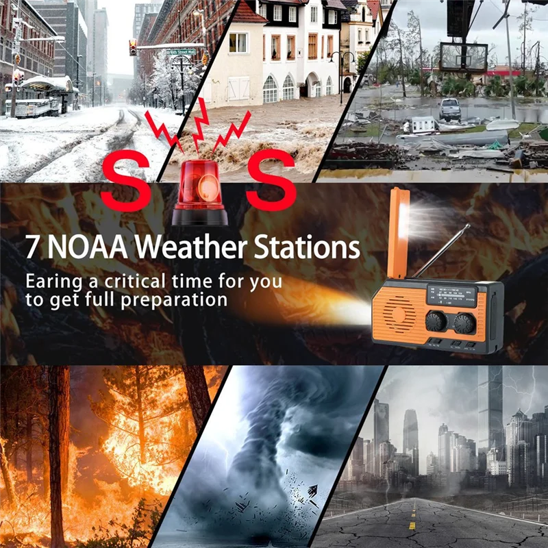 ABSQ-5000Mah راديو الطاقة الشمسية في حالات الطوارئ USB شحن كرنك اليد دينامو مصباح يدوي FM AM WB NOAA راديو الطقس قوة البنك