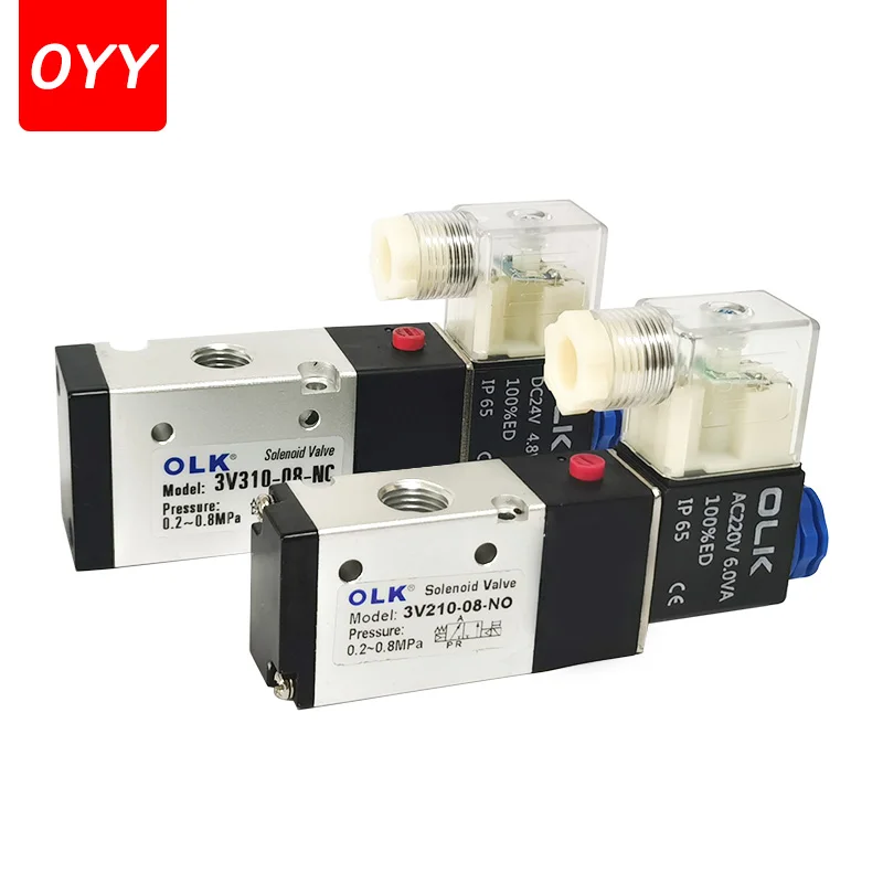 3V110-06/210-08/310-10NC/NO Pneumatic Solenoid Valve 3 Way 2 Position Air Directional Control DC12V DC24V AC220V