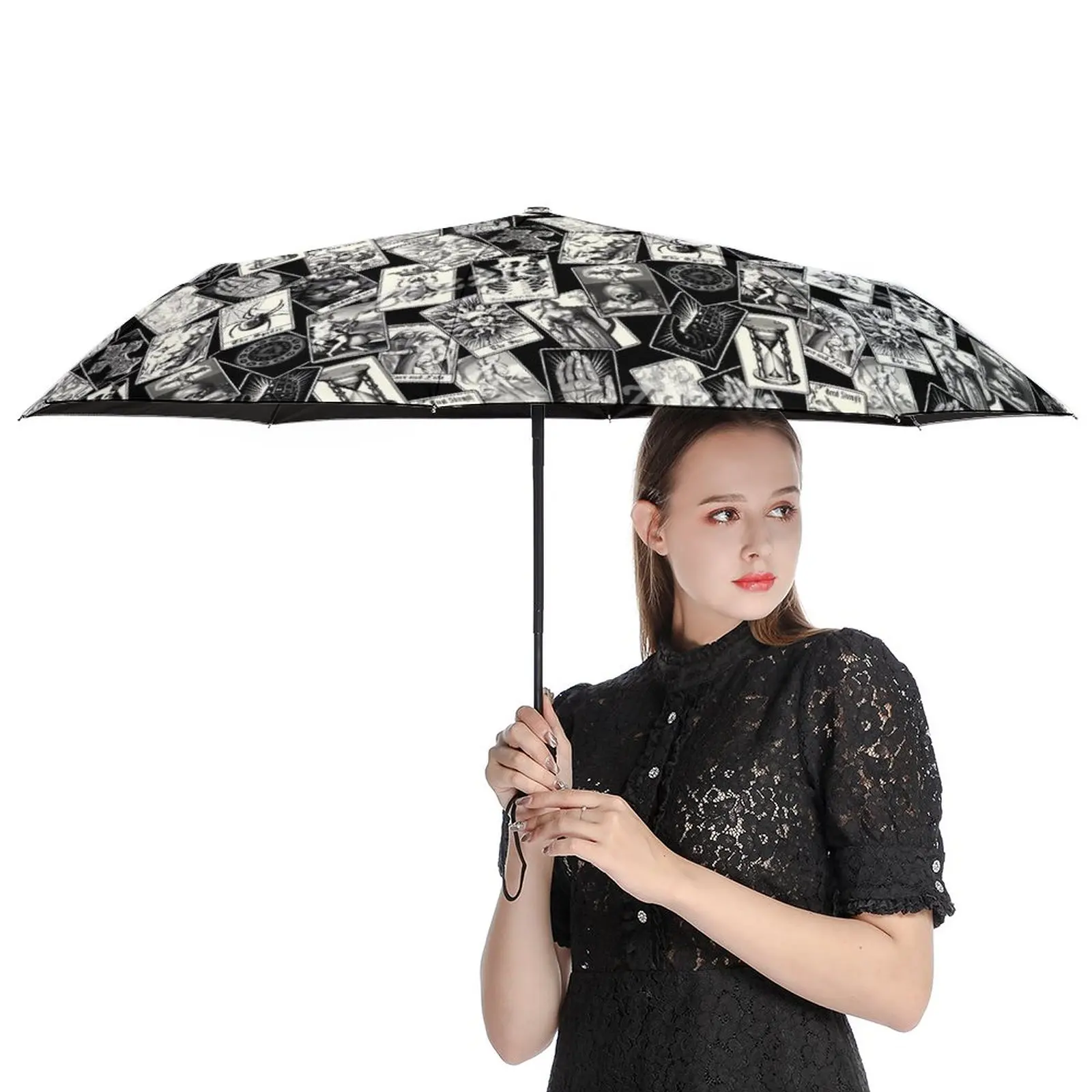 Tarot Card Umbrella Witchcraft Goth Fortune Teller UV Protection Tours Umbrella Cute Auto Print Compact Umbrella