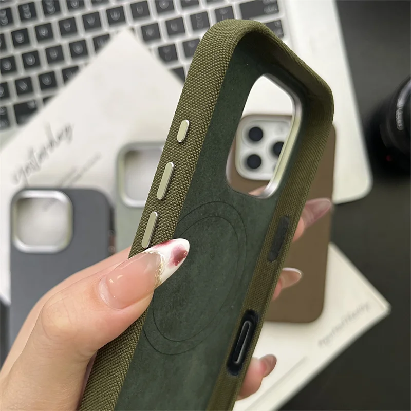 Nylon Fabric Magsafe Phone Case For iPhone 13 14 15 16 Pro Max Plus Active Touch Camera Button Metal Lens Wireless Charging Case