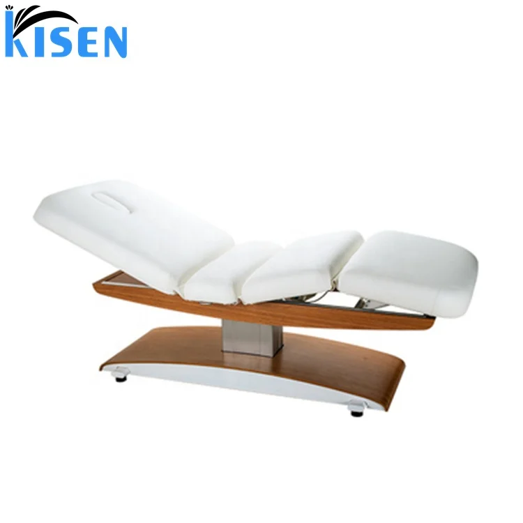 Beauty Spa Salon Furniture Luxury High Quality Massage Table White Leather Wooden Base Electric Facial Bed with 3 Motors