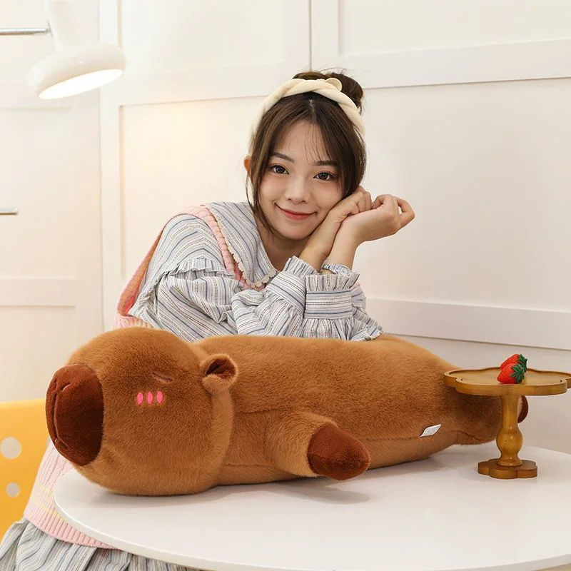 40CM-60CM Kawaii Cartoon Giant Strip Capybara Plush Doll Pillow Lying Brown Creative Capybara Plush Toy Home Decor Sleeping Toy