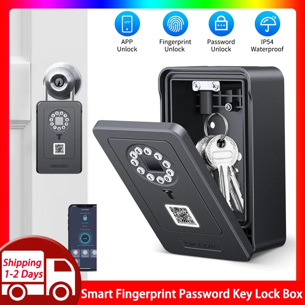 Smart Key Safe Box Fingerprint Storage Lock Key 6 Digital Password Code Waterproof Security Lockbox Works with OKLOK