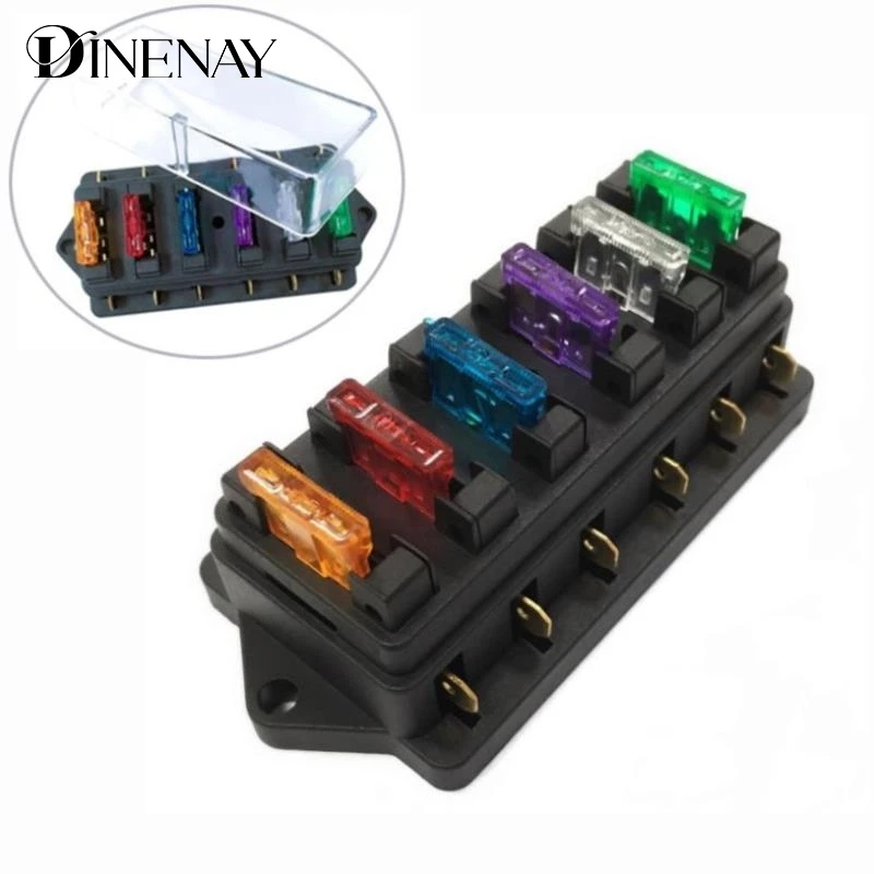 6 Way Circuit Standard ATO Blade Fuse Box DC 12V/24V Car Fuse Block Holder Fuses