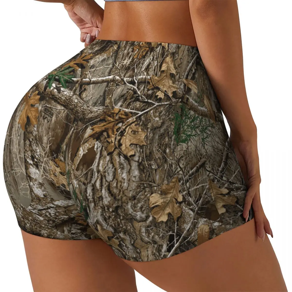 Custom Women's Real Tree Forest Camo Camouflage Pattern Workout Yoga Shorts Gym Athletic Running Volleyball Shorts