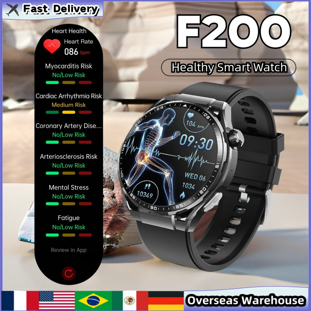 F200 Smart Watch Watches For Men Women With Bluetooth 5.3 ECG Measurement Waterproof OCA LCD Outdoor Smartwatch For Xiaomi Gifts