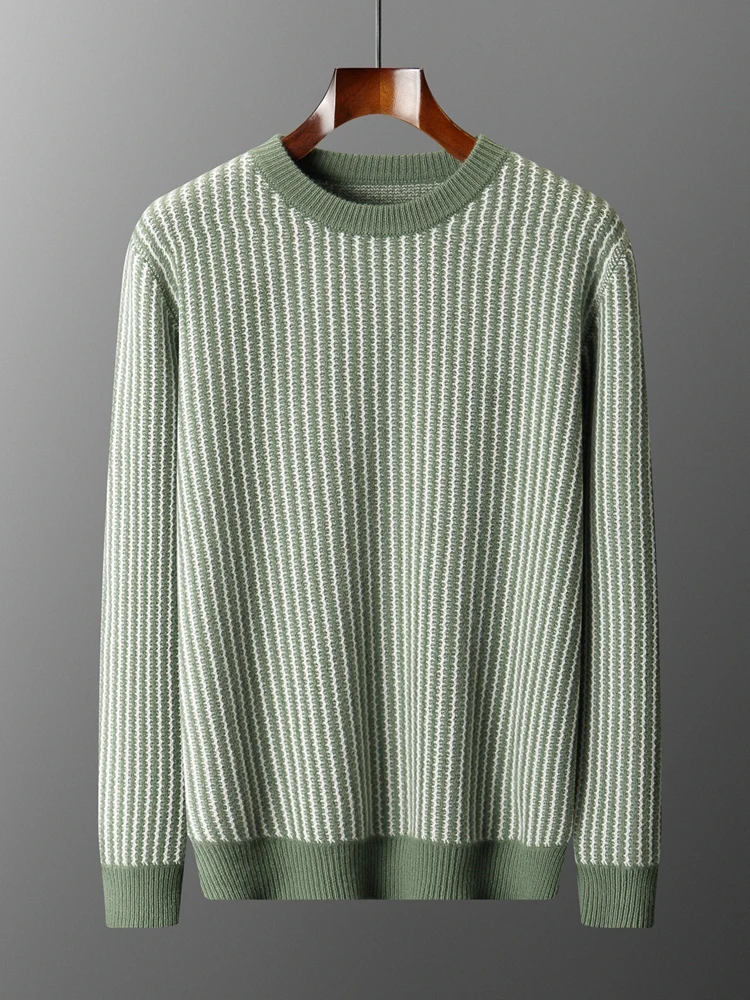 

Chic Men's Autumn Winter Thick Warm Jacquard Cashmere Sweater 100% Merino Wool Knitted Pullover Casual O-Neck Fashion New Tops
