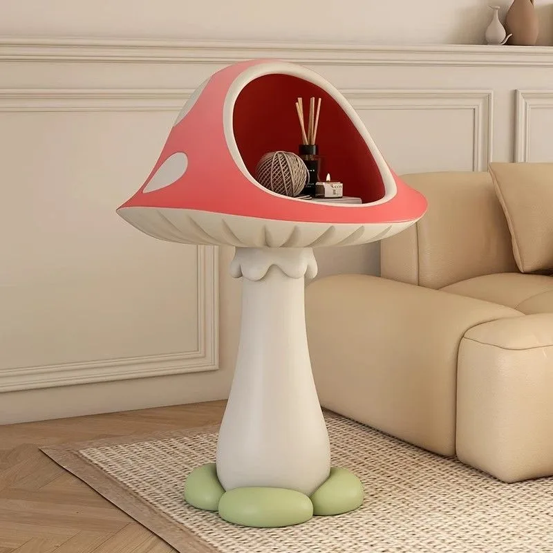 Floor-to-ceiling large ornaments next to the TV cabinet, creamy cute mushroom home furnishing living room decorations,