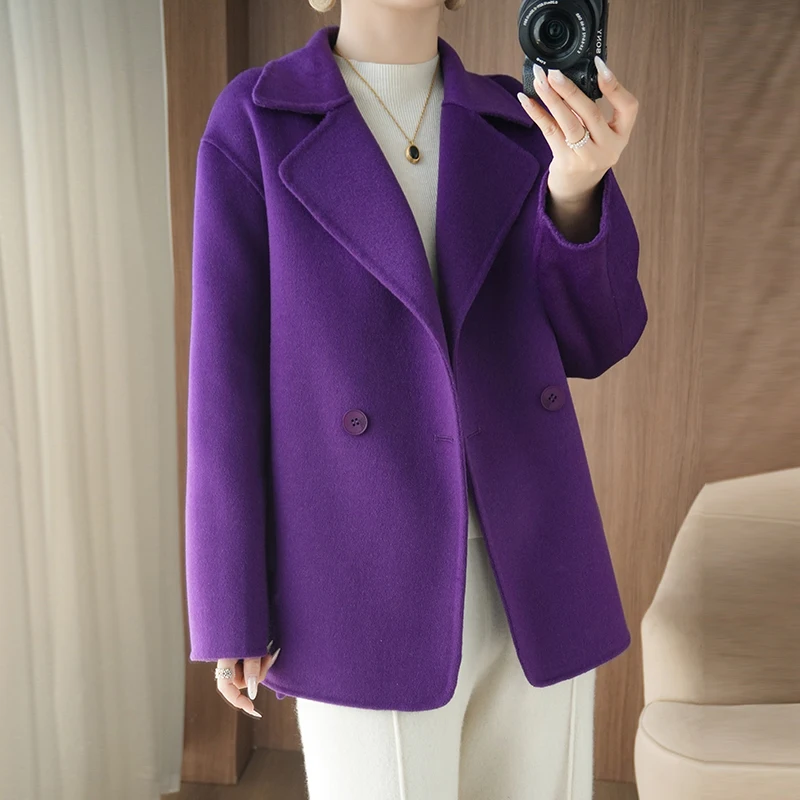 

Осень-зима, новое женское двустороннее пальто из 100% чистой шерсти, двубортный шерстяной короткий высококачественный миниатюрный пиджак