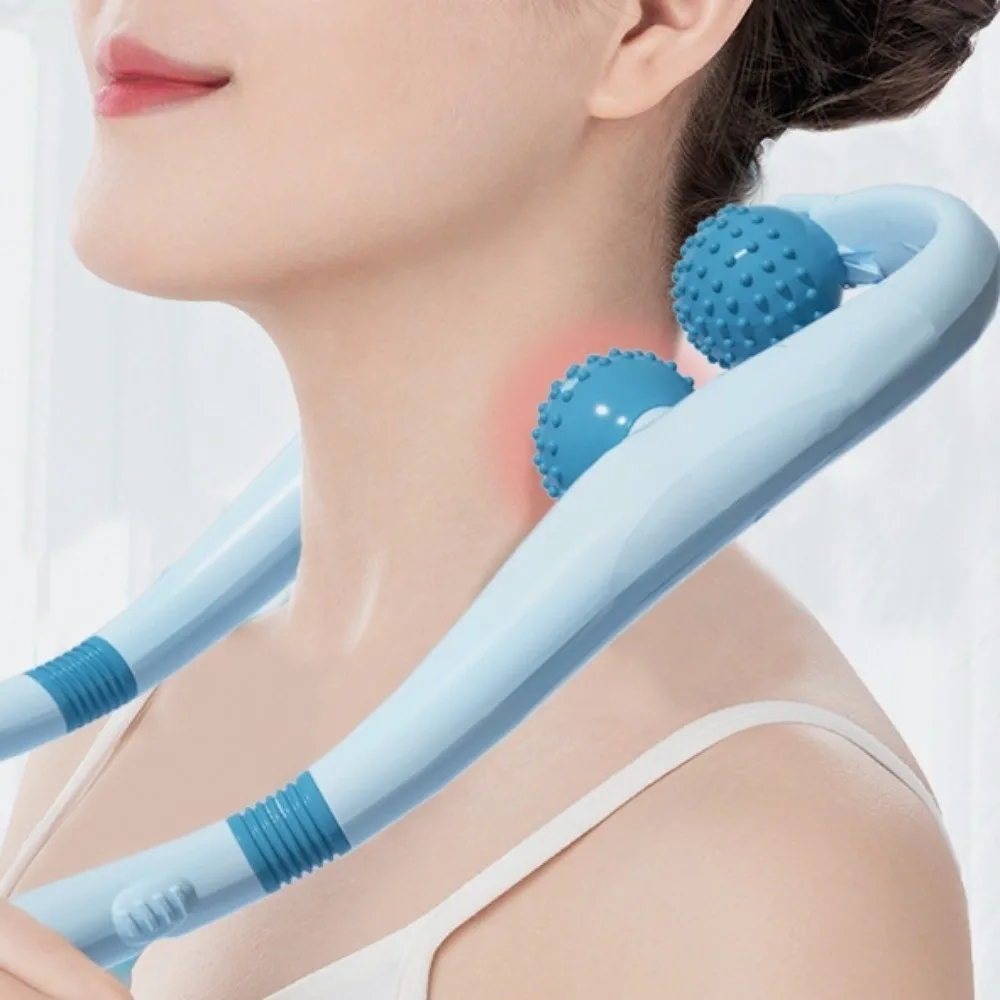 Vibration Cervical Massage Instrument Triple Balls Extended Handle Neck Massager Roller Three-level Adjustment Ergonomic