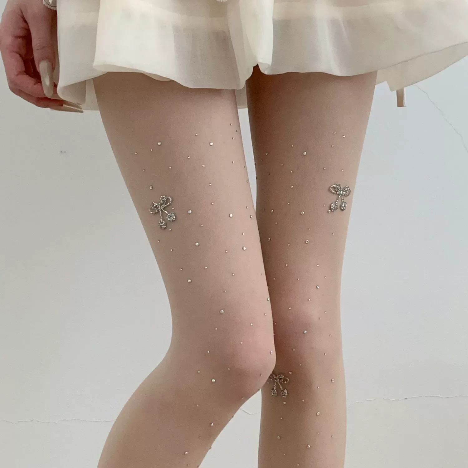 Cherry Rhinestone Sweet Cute Girls Pantyhose Kawaii Japanese Style Matching Socks Lolita JK Dresses Daily Dating Shopping Socks