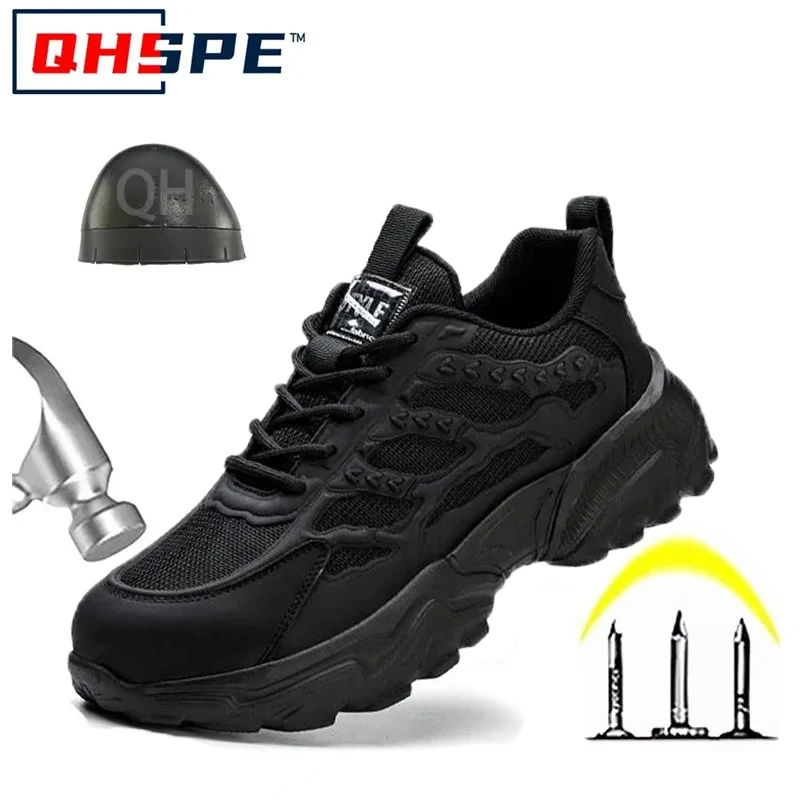 White Lightweight Comfortable Safety Work Shoes Steel Toe Puncture Proof Men Women Work Sneakers