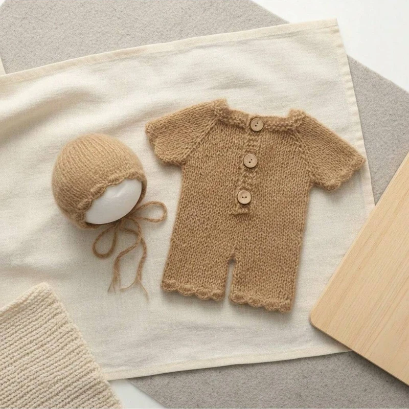 2 قطع اليدوية الكروشيه الطفل رومبير مع قبعة الوليد التصوير وتتسابق للجنسين اطلاق النار رومبير استحمام الطفل هدية التصوير الدعائم