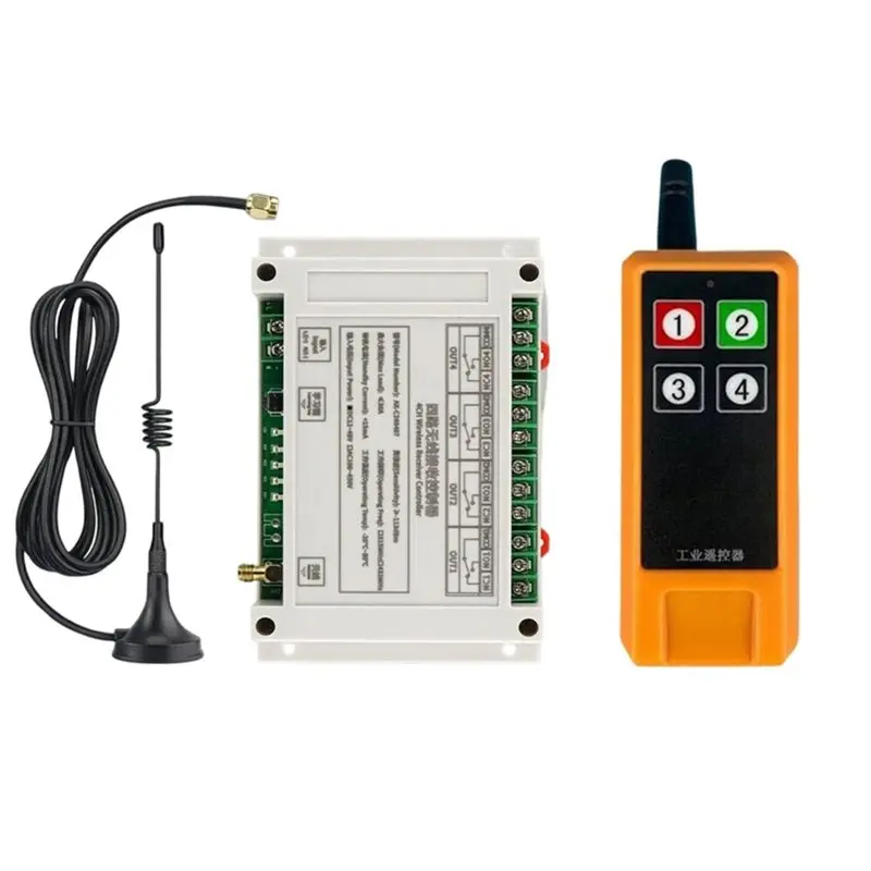 DC12V-48V 4CH Wireless Remote Control Garage Door Switch 30A LED Light Relay+ Rf433mhz Transmitter