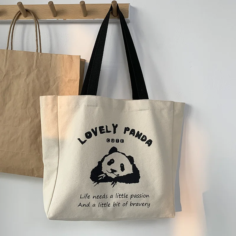 Canvas Eco-friendly Bag Shopping Panda Cute ECO Ladies One Shoulder Bag Handbags Big Tote Women's Fashion Bags 2023 Newest