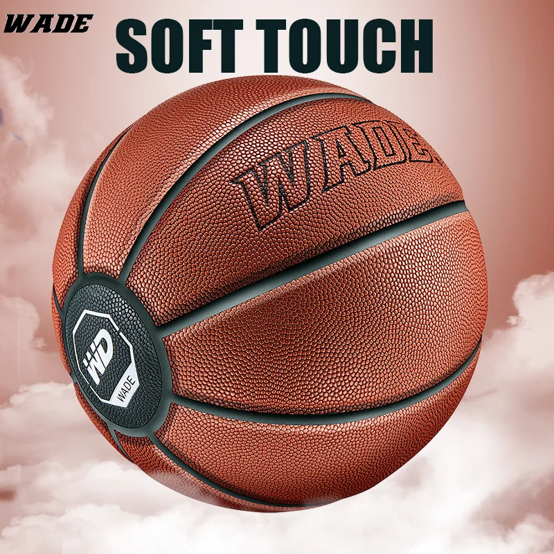 WADE 7# Original Size 7 Soft PU Leather Ball for Indoor/outdoor Adult Basketball Ball Brown Classic Kids Ball With Freebies