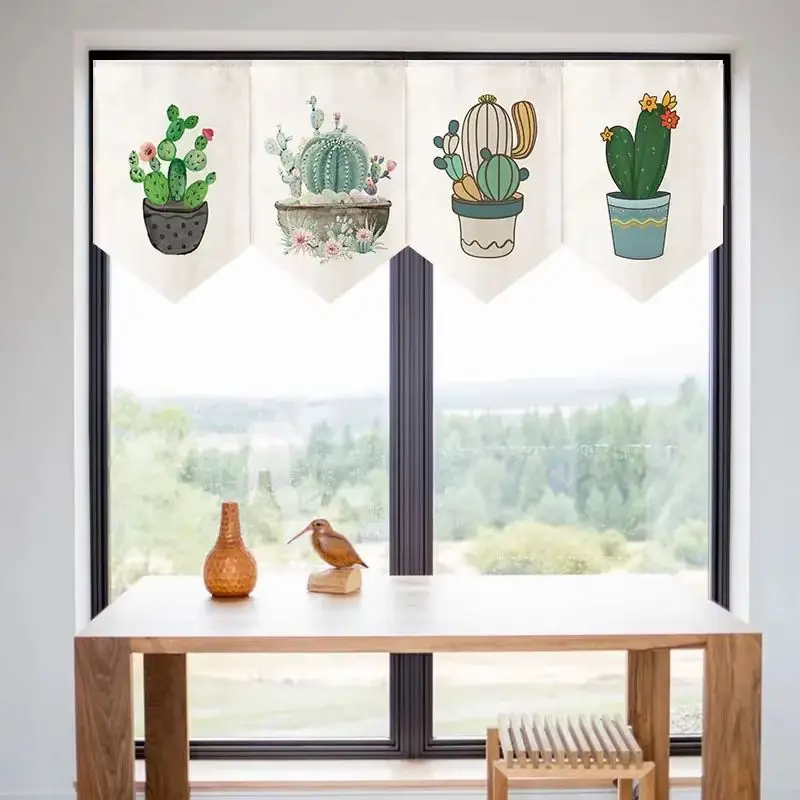 VIKAMA Nordic Green Plant Triangle Hanging Curtain, Potted Plant Print Banner, Kitchen Divider and Home Decor