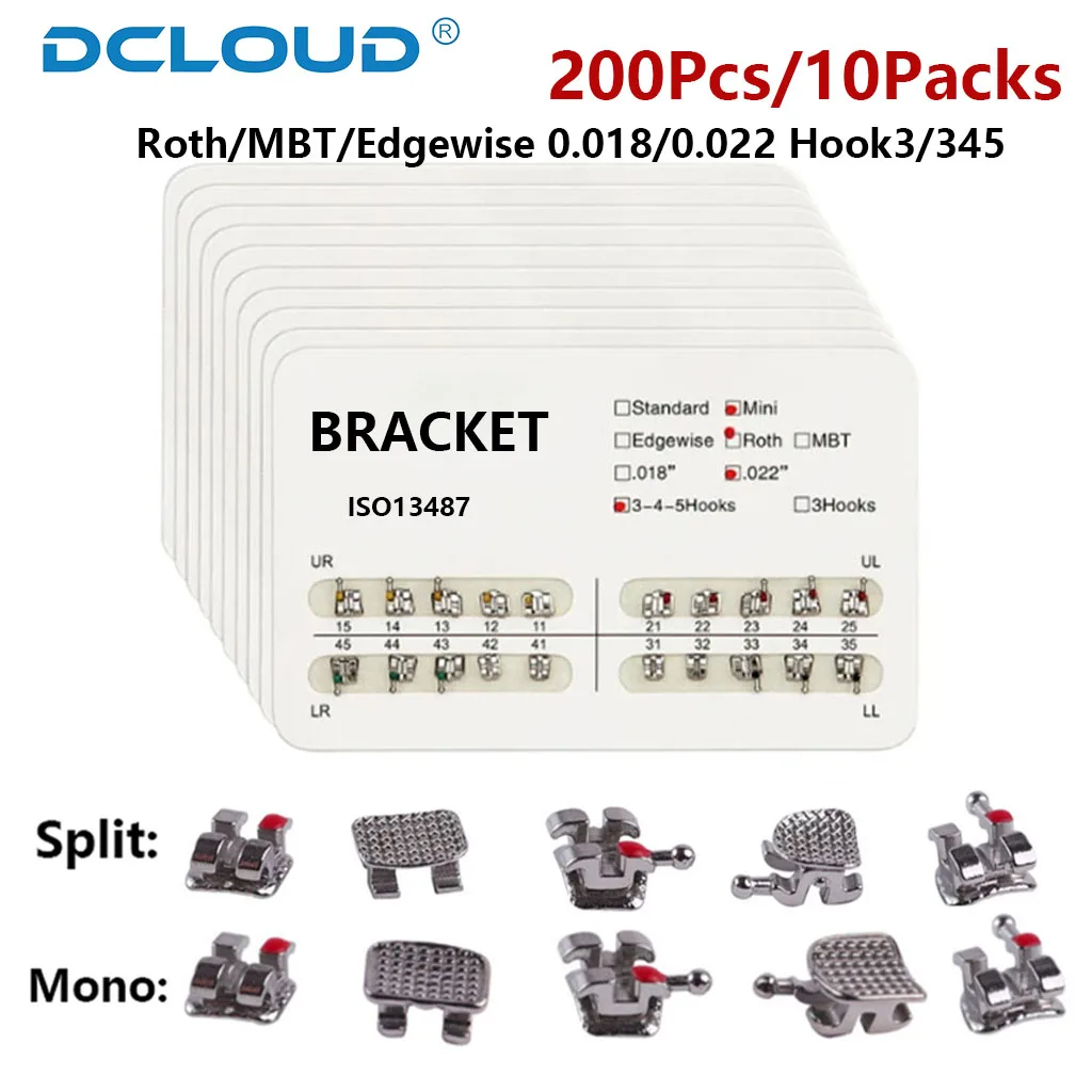 200 Stücke/10 Packungen Dental Kieferorthopädische Klammern Klammer Metall Monoblock Split Mini Roth/MBT/Edgewise Slot.022/018 Haken 3/345 Zahnmedizin – Detail 4