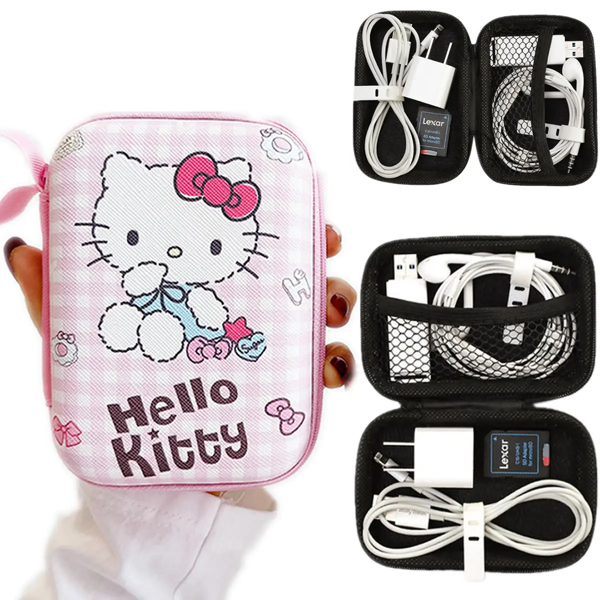 Cartoon Sanrio Data Cable Storage Bag Kawaii Hello Kitty  Kuromi Portable Charger Earphone Coin Sorting Case Organizer Carry Box