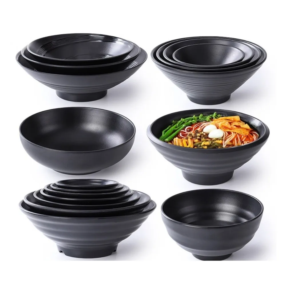 Black Melamine Bowls Imitation Porcelain Japanese Style Food Containers Durable High Temperature Resistance Ramen Bowl Dishware