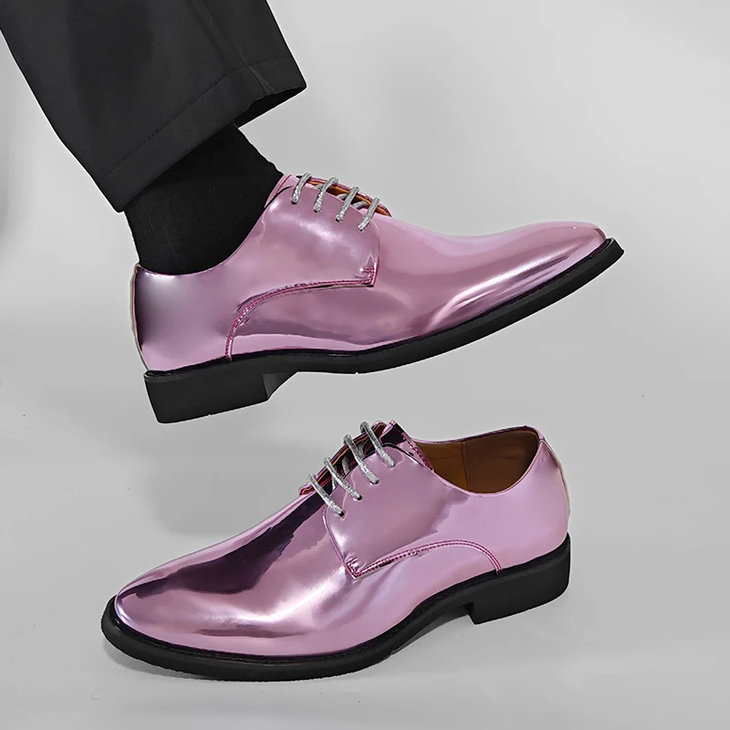 

Large Size 38-50 Men Classic Derby Shoes Pink Casual Lace-up Comfortable Breathable Trendy Fashion Shoes Cocktail Shoes Men