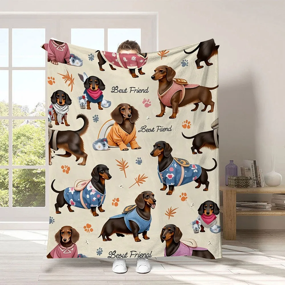 Funny Dachshund Blanket Vintage Dog Letter Print Slogan Warm Cozy Throw For Luxury Living Room Sofa Bed Couch Home Decoration