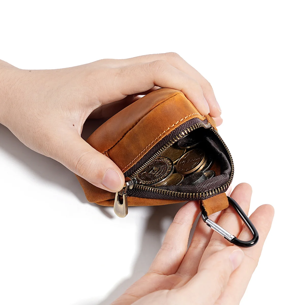 Genuine Leather Waist Hanging Coin Purses Multi Functional Small Coins Earphone Storage Bag Japanese Hanging Buckle Coin Holders